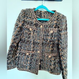 Chic Women's Tweed Blazer - Black and Brown